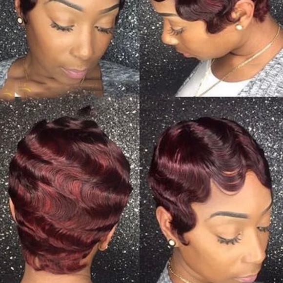 Red wine pixie cut human hair wig - Picture 1 of 1